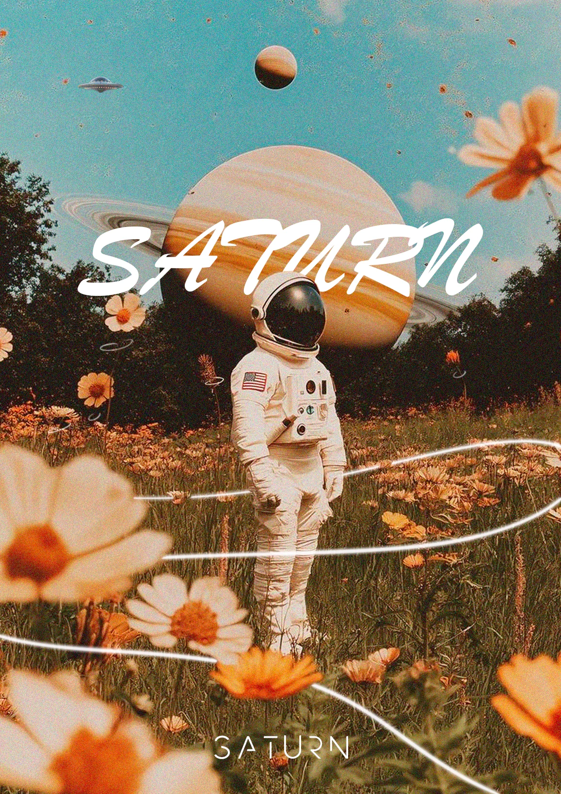 Poster Astronaute Saturne
